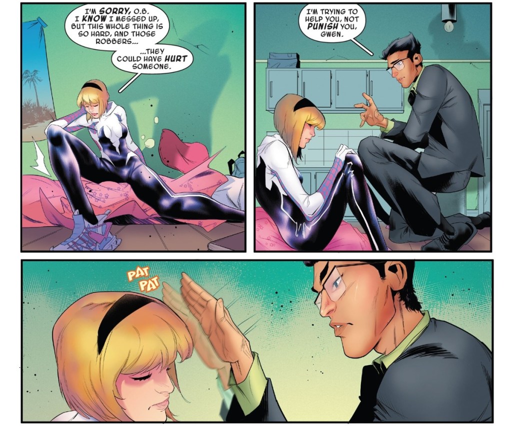OB pets Gwen in Spider-Gwen The Ghost-Spider 1 comic