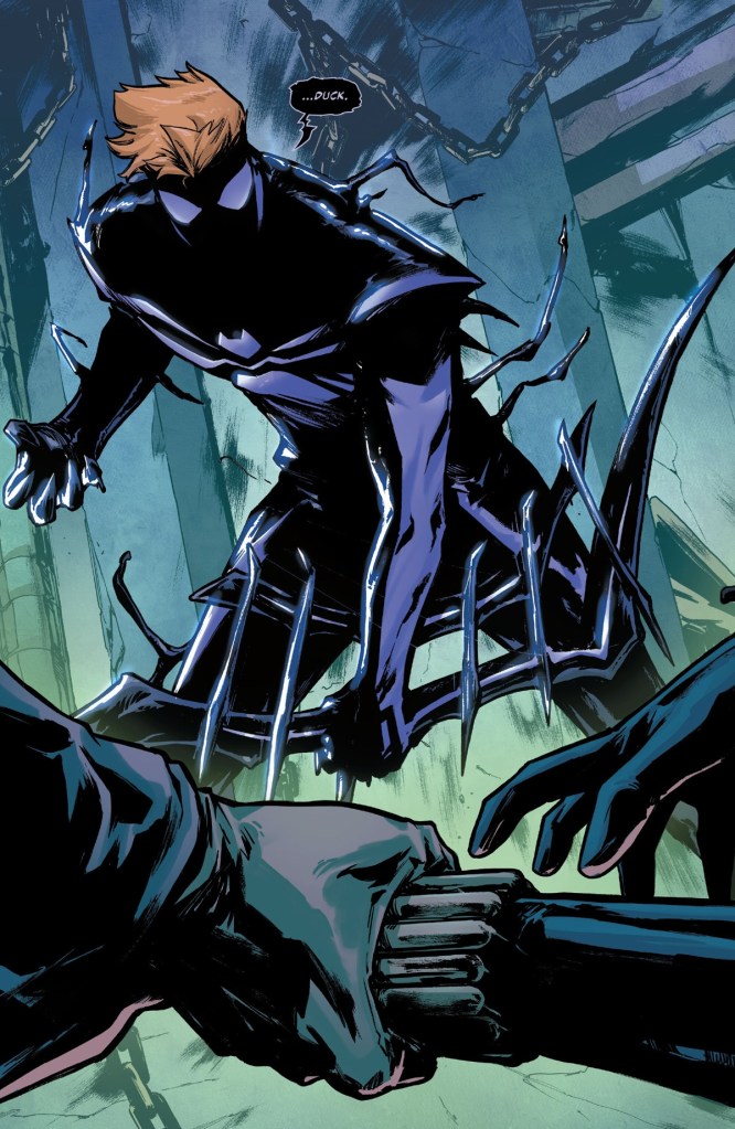 Clint Barton with symbiote in Black Widow and Hawkeye 4