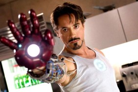 Robert Downey Jr.'s Tony Stark in 2008's Iron Man testing out the hand repulsor.