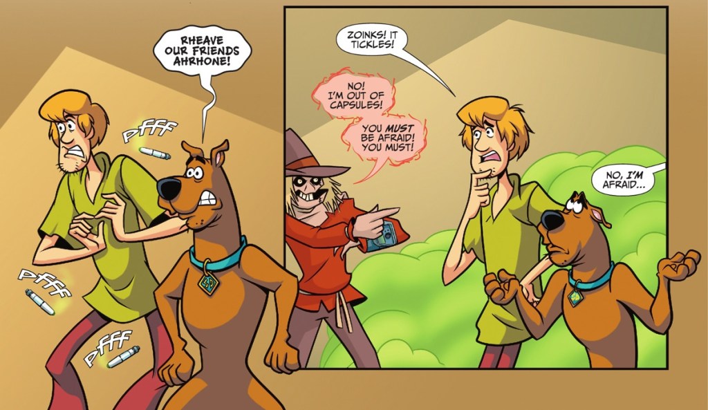 Scarecrow fights Shaggy and Scooby-Doo