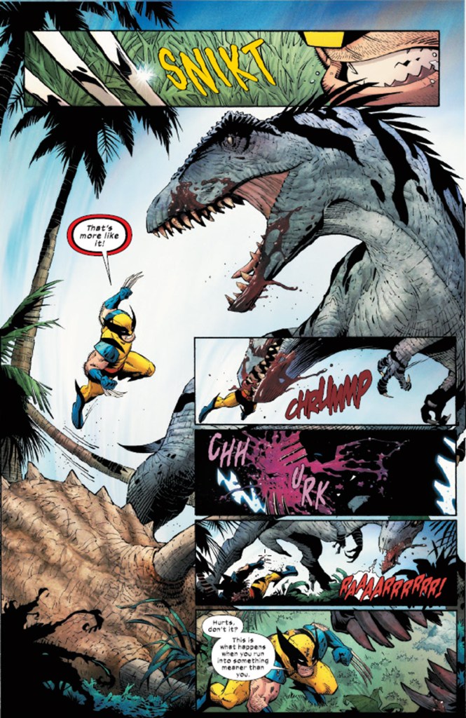 Logan fights a T-Rex in Wolverine Revenge 1