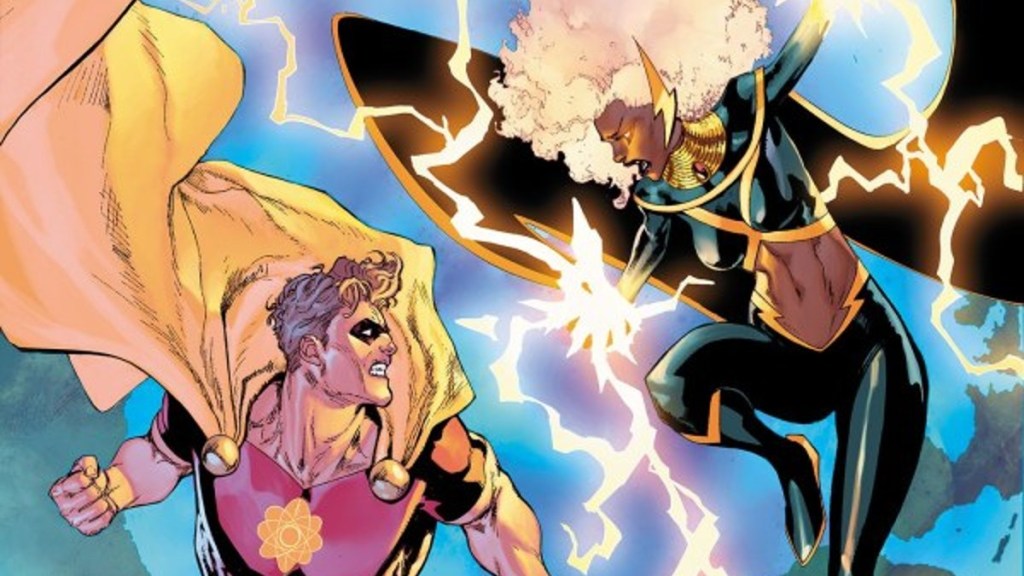 Storm fights Hyperion on Avengers 18 cover by David Marquez