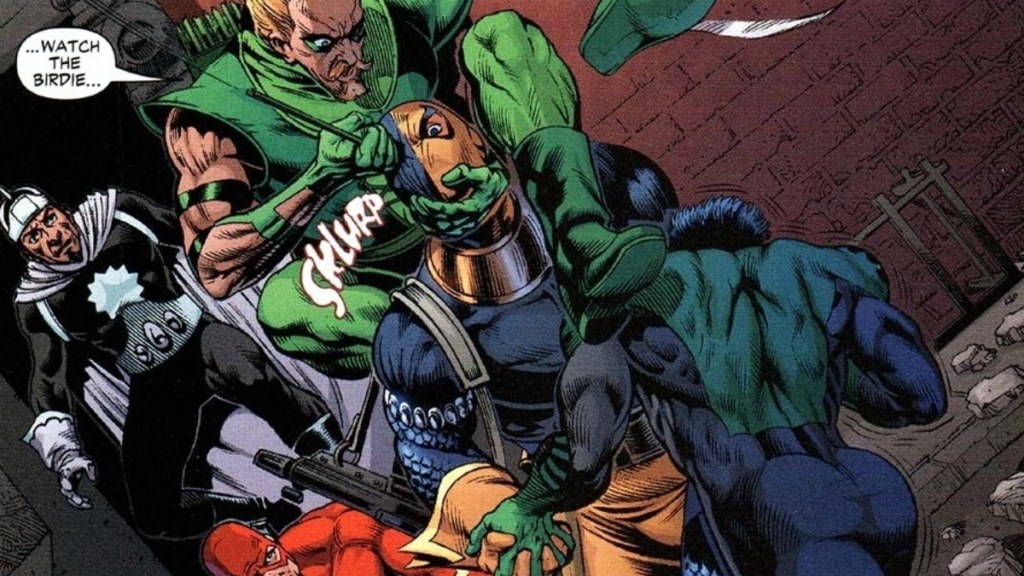 Green Arrow takes down Deathstroke in Identity Crisis